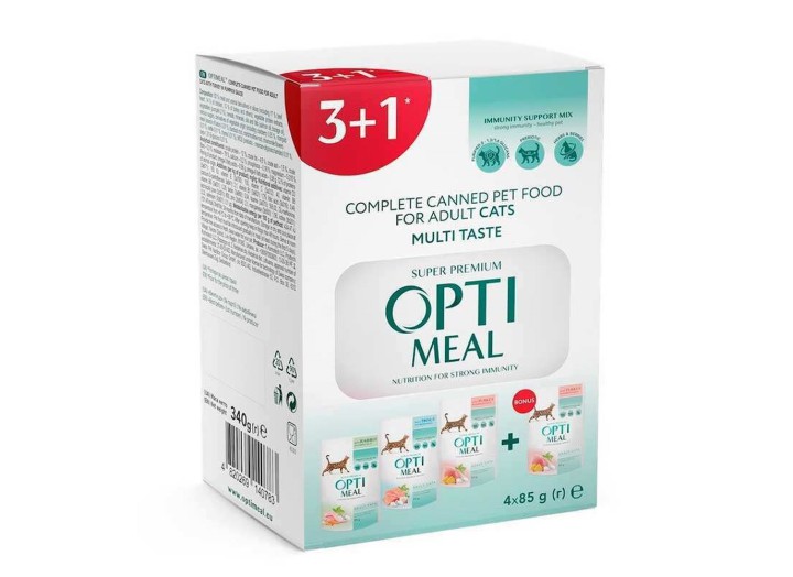 Optimeal Adult Cats Multi Taste №4 для кошек асорті набір (3+1) 340 г