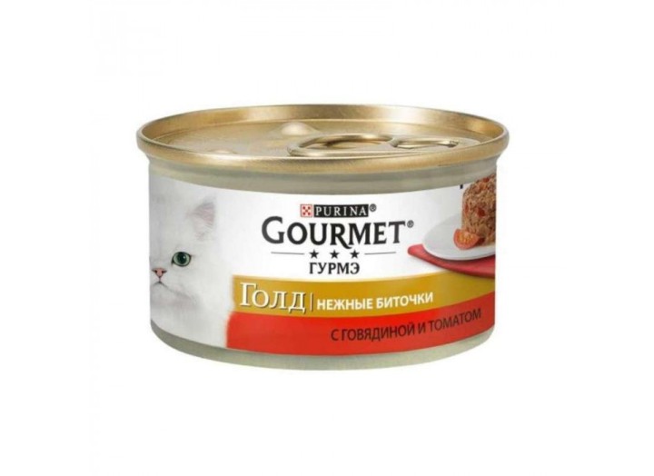 Gourmet Gold Нежные биточки для кошек с говядиной и томатами 24x85 г