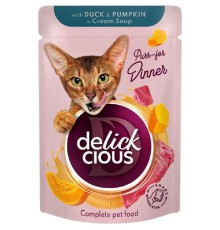 Delickcious (Делишес) пауч Duck Pumpkin для кошек утка тыква полоски крем-суп 85 гр