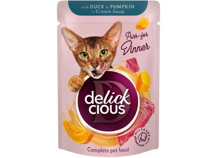 Delickcious (Делішес) пауч Duck Pumpkin для котів качка гарбуз смужки крем-суп 85 гр