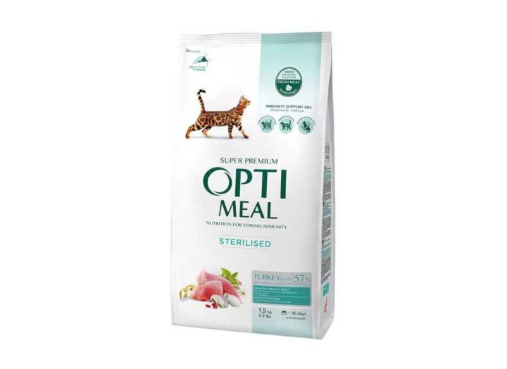 Optimeal Cat Sterilised Turkey для стерилизованных кошек с индейкой 1.5 кг