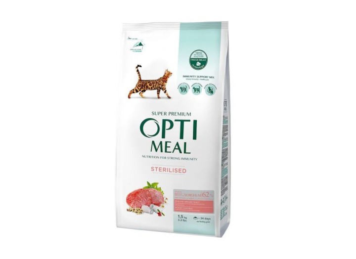 Optimeal Sterilised Beef Sorghum для стерилизованных кошек с говядиной 1.5 кг