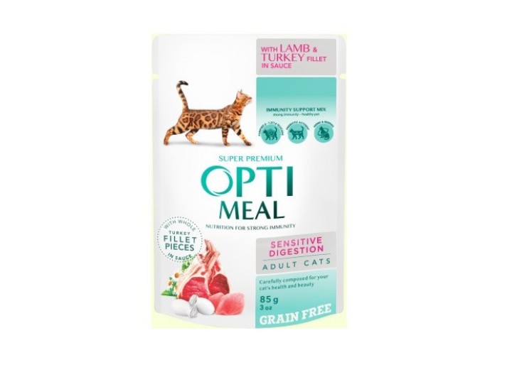 Optimeal Lamb Sensitive з ягням для котів з чутливим травленням 12х85 г