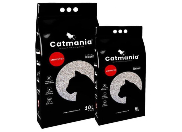 Бентонитовый наполнитель Catmania для кошек натуральный белый комкующий 10л, 8.5кг