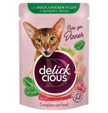 Delickcious (Делішес) пауч Dusk Chicken Fillet для котів качка курка шматочки в соусі 80 гр фото