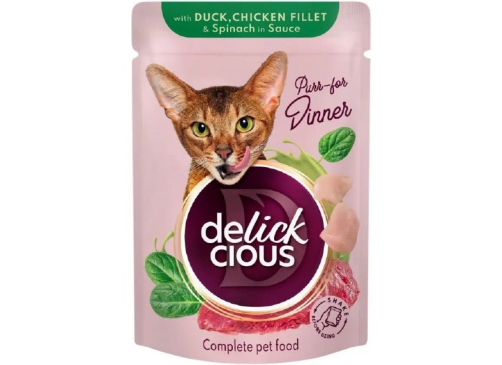 Delickcious (Делишес) пауч Dusk Chicken Fillet для кошек утка курица кусочки в соусе 80 гр