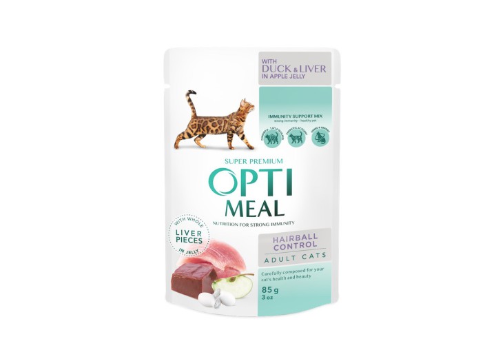 Optimeal Hairball Control Duck Liver для кошек с уткой 85 г