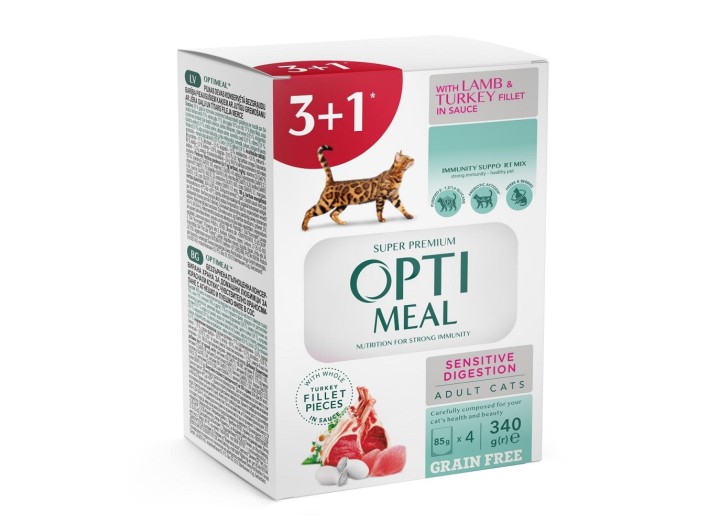 Optimeal Sensitive Digestion Lamb & Turkey для котів з ягням набір (3+1) 340 г