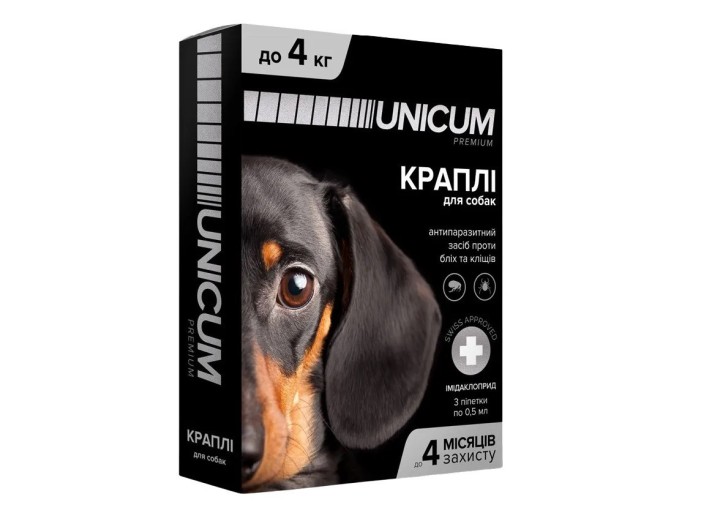 Капли Unicum Рremium от блох и клещей для собак 0-4 кг (1пип)