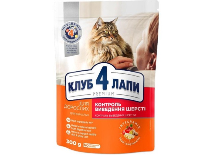 Клуб 4 Лапи Premium Hairball Control з ефектом виведення вовни для котів 300 г