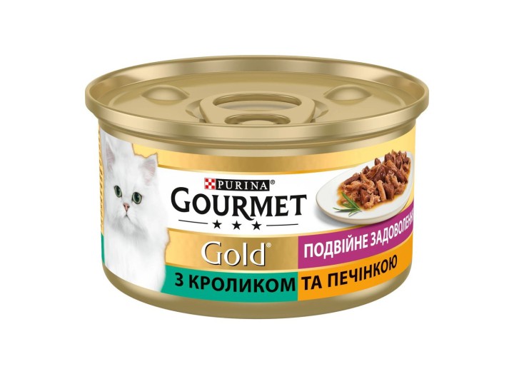 Gourmet Gold Двойное удовольствие для кошек с кроликом и печенью, кусочки в соусе 24x85 г