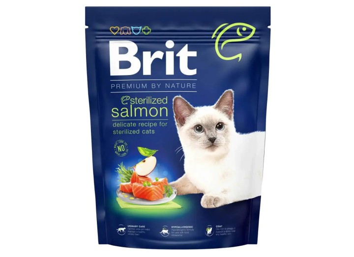 Brit Premium Sterilised Salmon для стерилизованных кошек с лососем 1.5 кг