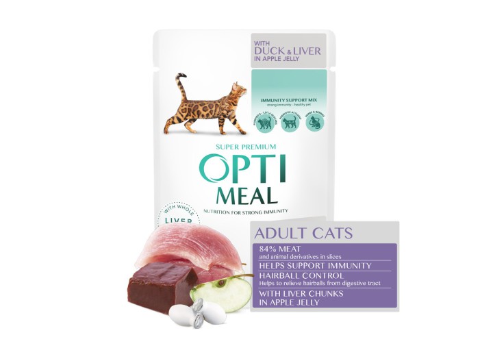 Optimeal Hairball Control Duck Liver для кошек с уткой 12х85 г