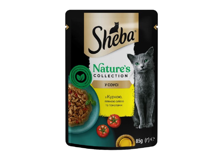 Sheba Nature`s Collection с курицей и льняным маслом с томатами в соусе 28х85 г