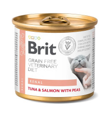 Brit VD Renal Cat Cans для кошек при почечной недостаточностью с тунцем, лососем и горохом 200 г