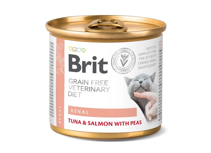 Brit VD Renal Cat Cans для кошек при почечной недостаточностью с тунцем, лососем и горохом 200 г