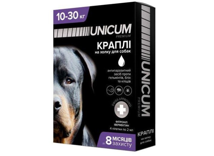 Краплі Unicum Complex Рremium від гельмінтів, бліх та кліщів для собак 10-30 кг (1піп)