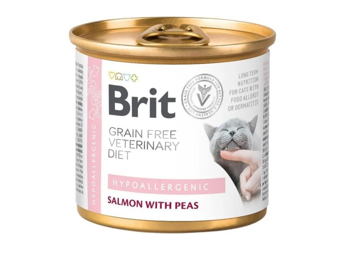 Brit VD Hypoallergenic Cat Cans для кішок з лососем та горохом 200 г