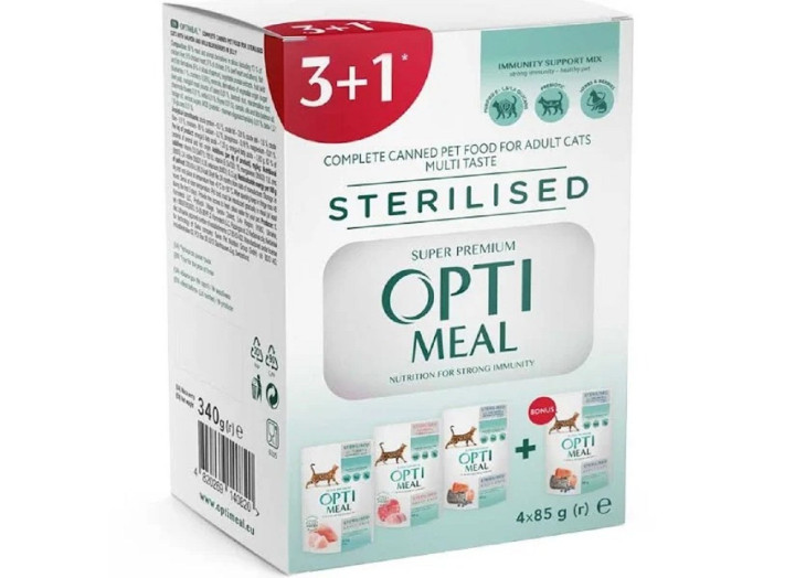 Optimeal Sterilised №6 ассорти для стерилизованных кошек набор (3+1) 340 г