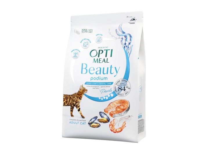 Optimeal Cat Beauty Podium шерсть и уход за зубами для кошек из морепродуктов 4 кг