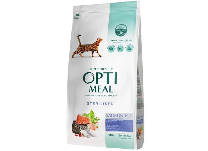 Optimeal Cat Adult Sterilised Salmon для стерилизованных кошек с лососем 10 кг