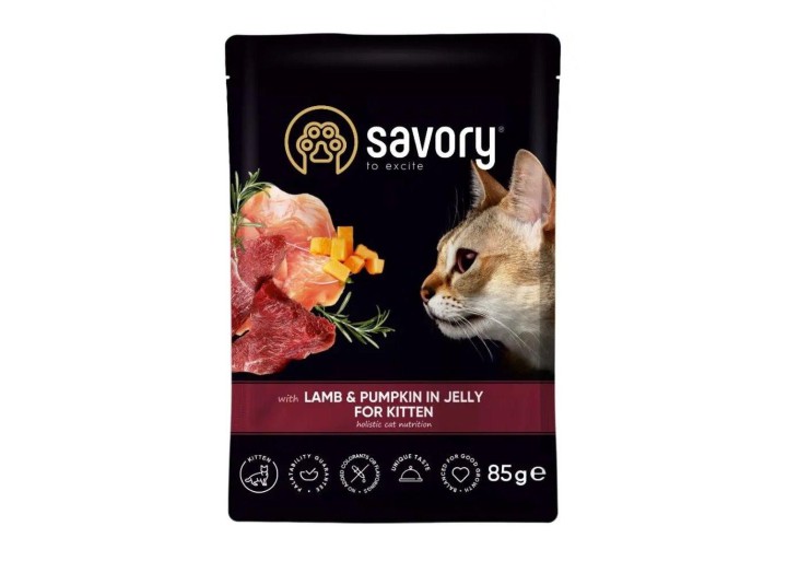 Влажный корм Savory Kitten Lamb для котят, ягненок с тыквой в желе 85 г