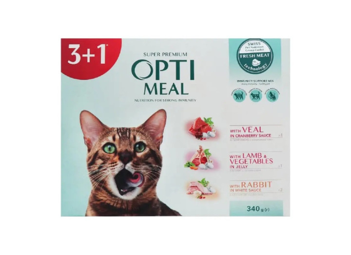 Optimeal Adult №3 для кошек ассорти набор (3+1) 340 г