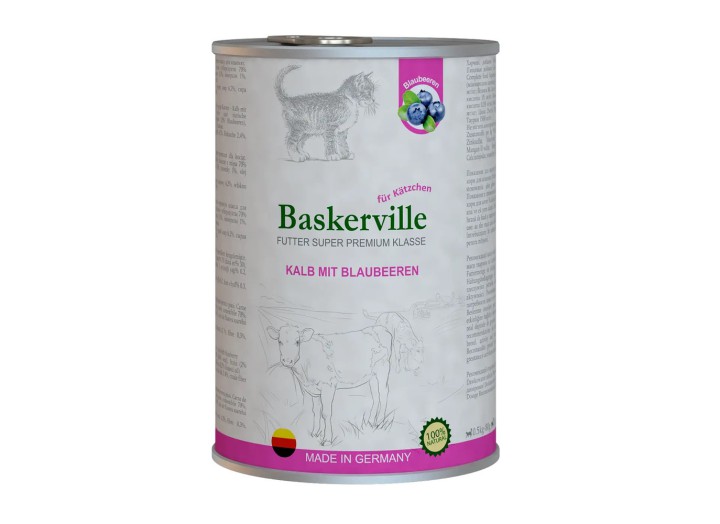 Baskerville Super Premium Kalb Mit Brlaubeeren Телятина с черникой для котят 400 г