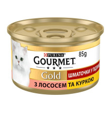 Gourmet Gold Шматочки в соусі для кішок з лососем та курчам 24x85 г фото