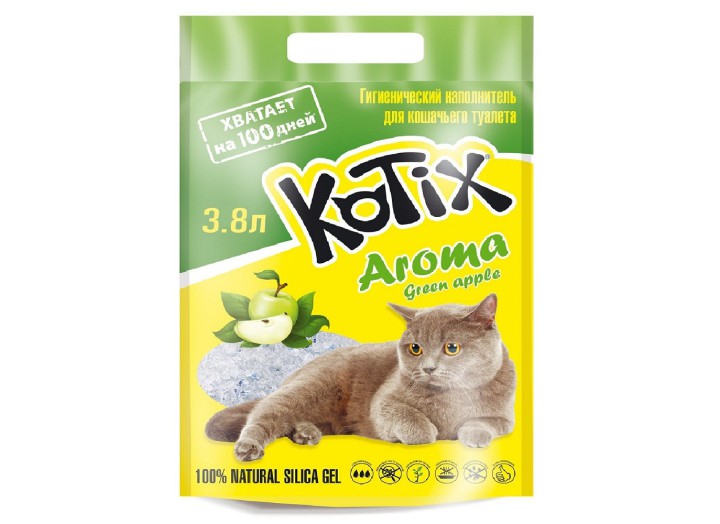 Наповнювач силікагелевий Kotix (Котікс) Green Apple для котячого туалету 3.8 л