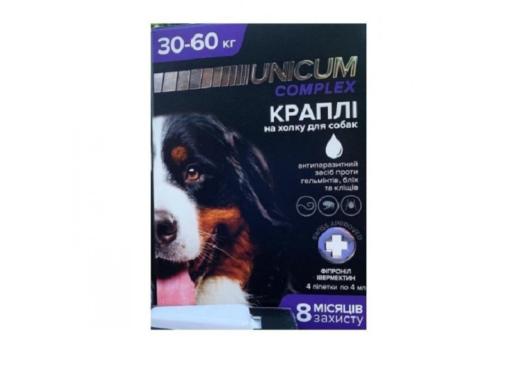 Капли Unicum Complex Рremium от гельминтов, блох и клещей для собак 30-60 кг (1пип)