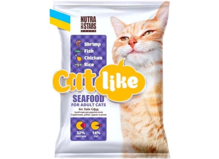 Nutra 5 stars, Cat like Seafood для котів з креветкою, куркою, рибою та рисом 10 кг