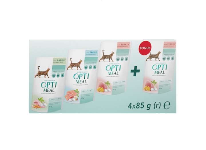 Optimeal Adult Cats Multi Taste №4 для кішок асорті набір (3+1) 340 г