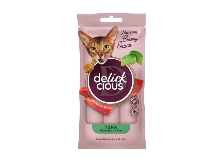 Ласощі Delickcious (Делішес) Creamy Snacks Tuna Aloe для кішок з тунцем та алоє 4шт.*15г