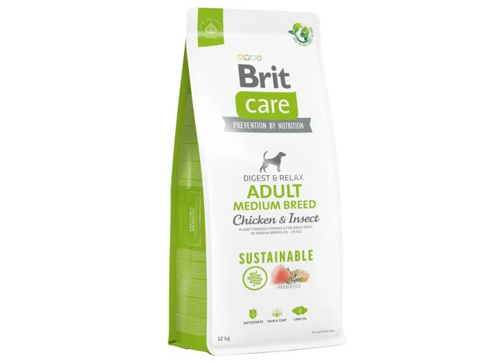 Brit Care Dog Sustainable Adult Medium Breed Chicken с курицей и насекомыми 12 кг