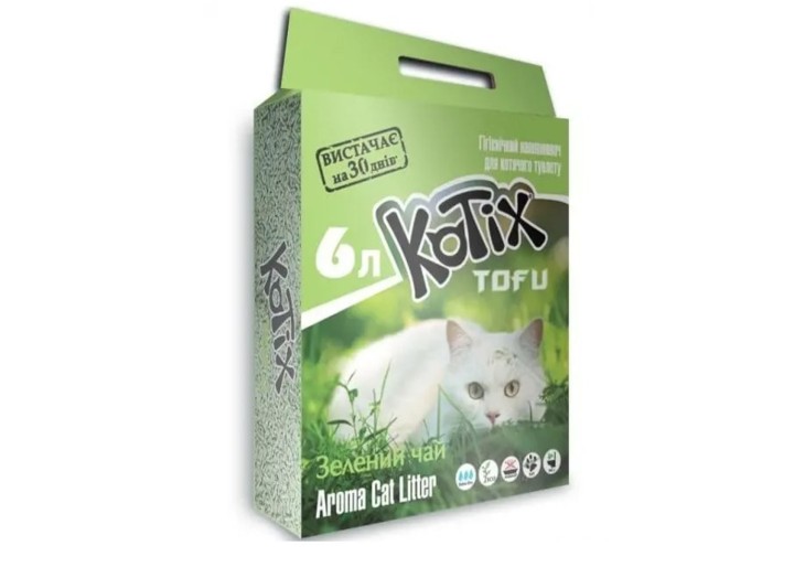 Наполнитель соевый Kotix Tofu Green Tea Тофу для кошачьего туалета зеленый чай 6 л/2.6 кг