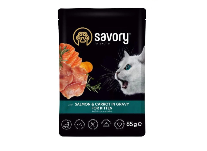 Влажный корм для котят Savory Kitten, лосось с морквой в соусе, 85 г