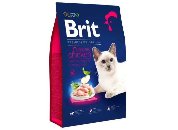 Brit Premium Sterilised Chicken для стерилизованных кошек с курицей 8 кг