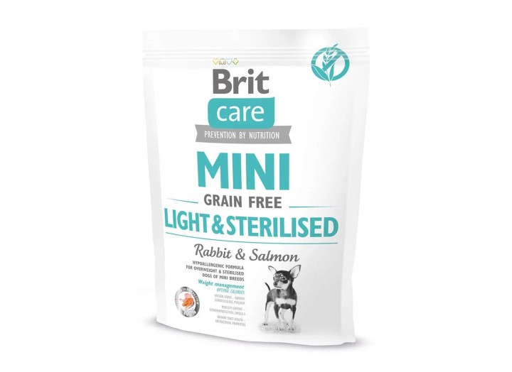 Brit Care Mini GF Light Sterilised для стерилизованных собак с лососем и кроликом 400 г