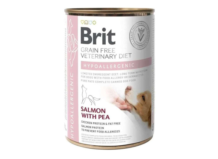 Brit VD Hypoallergenic Cans для собак с с лососем и горохом 400 г