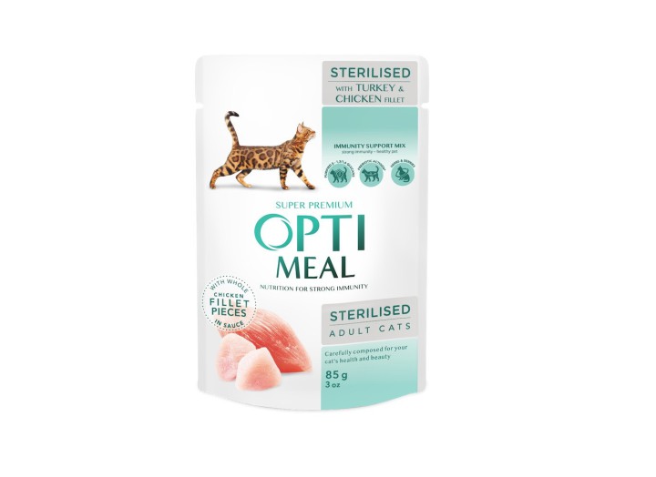 Optimeal Sterilised Turkey с индейкой для стерилизованных кошек 12х85 г