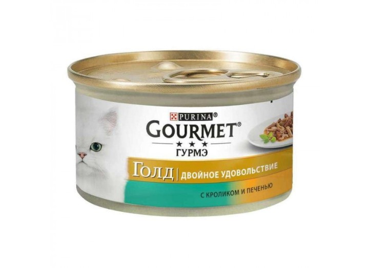 Gourmet Gold Двойное удовольствие для кошек с кроликом и печенью, кусочки в соусе 24x85 г