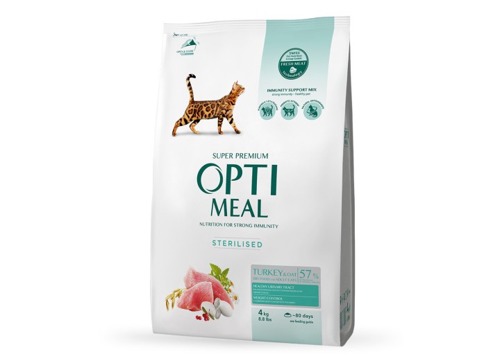 Optimeal Cat Sterilised Turkey для стерилизованных кошек с индейкой 4 кг