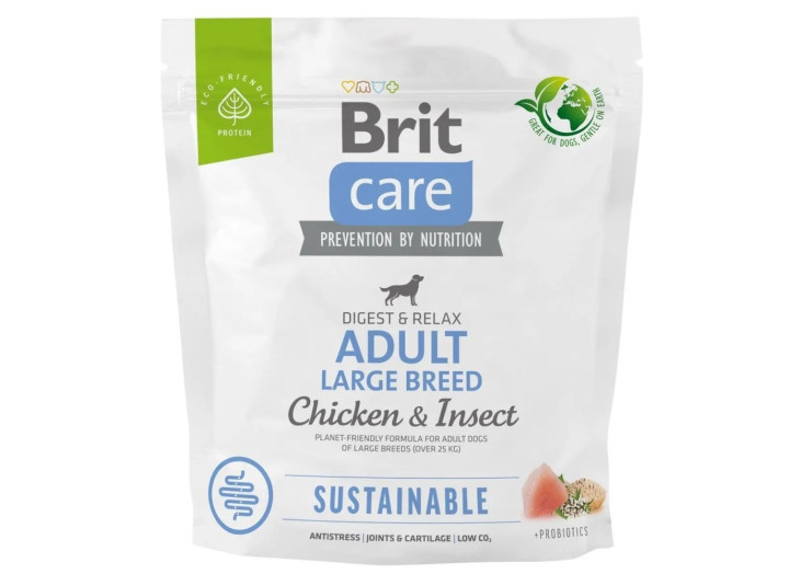 Brit Care Dog Sustainable Adult Large для собак крупных пород с курицей и насекомыми 1 кг