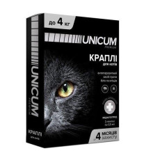 Капли Unicum Рremium от блох и клещей для котов до 4 кг (1пип)