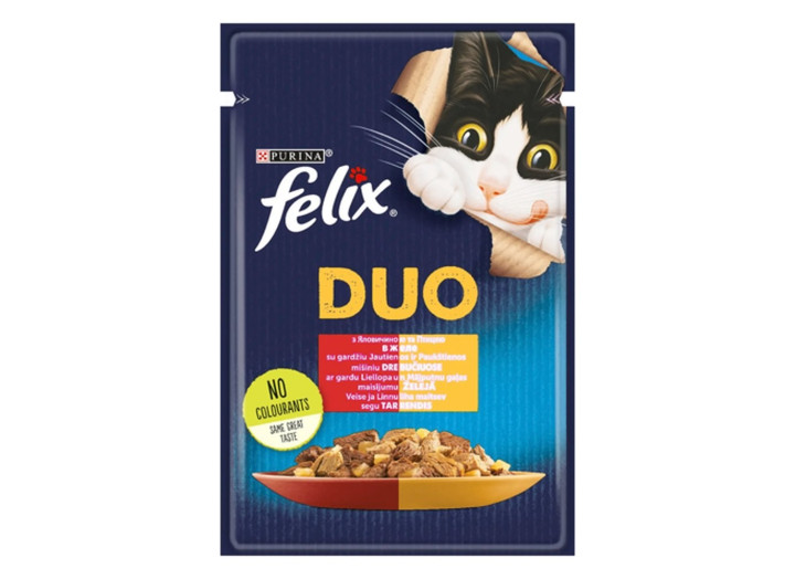 Влажный корм для кошек Felix Fantastic Duo с говядиной и птицей 26*85 г