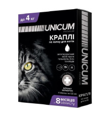 Капли Unicum Premium от гельминтов, блох и клещей для котов до 4 кг (1пип) фото