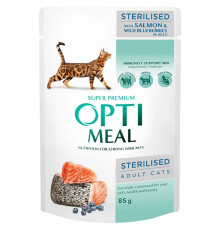 Optimeal Sterilised Salmon для стерилізованих кішок з лососем та чорницею в желе 12х85 г