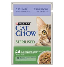 Влажный корм для стерилизованных кошек Cat Chow Sterilised с ягненком и зеленой фасолью 26х85 г фото