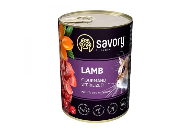 Savory Sterilised Lamb для стерилизованных кошек с ягненком 400 г